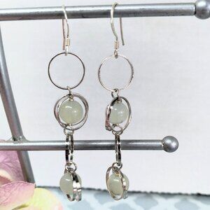 Jade Double Loop Dangle Sterling Silver Earrings